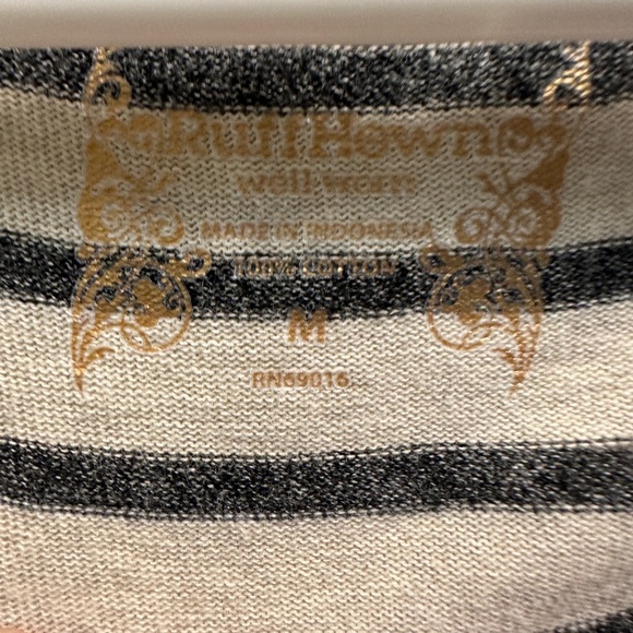 Ruff Hewn Long Sleeve shirt. Tan with Gray horizontal stripes. Drawstring bottom - Picture 7 of 8